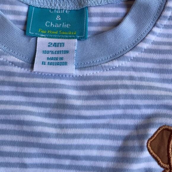 Claire & Charlie Striped Puppy Pocket tee size 24mo - Picture 2 of 3